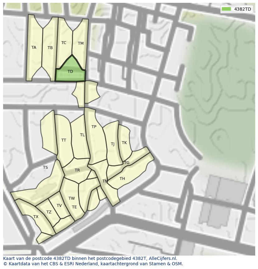 Afbeelding van het postcodegebied 4382 TD op de kaart.
