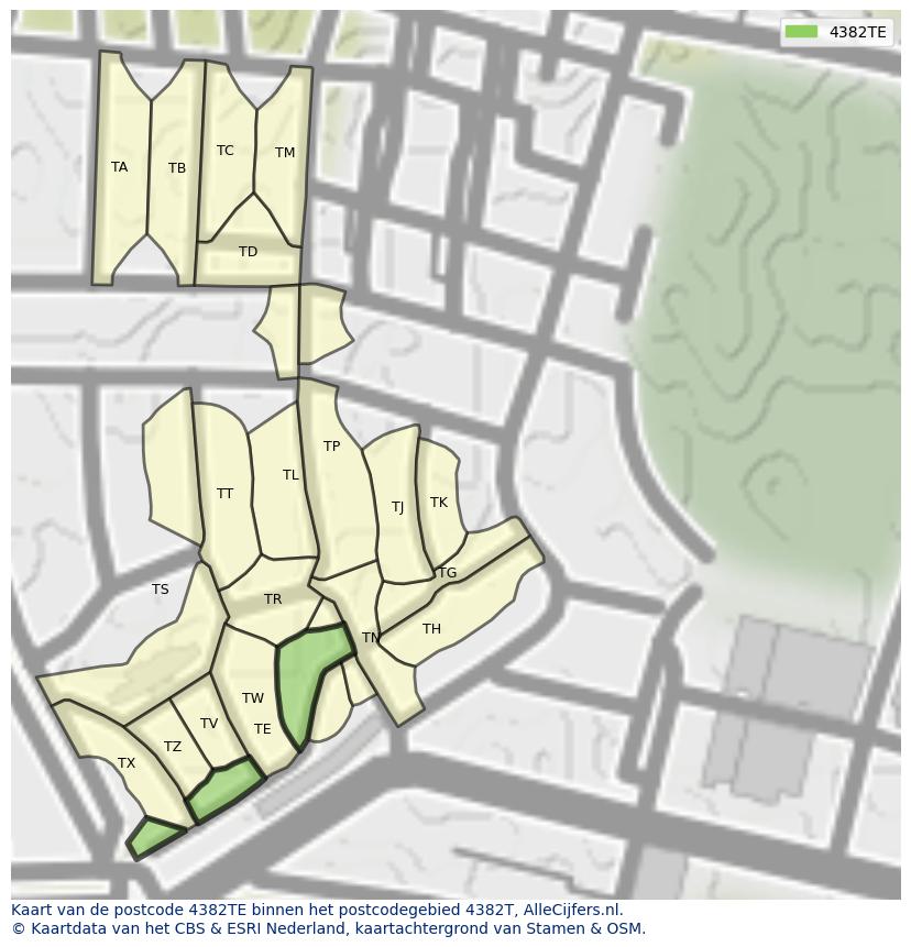 Afbeelding van het postcodegebied 4382 TE op de kaart.