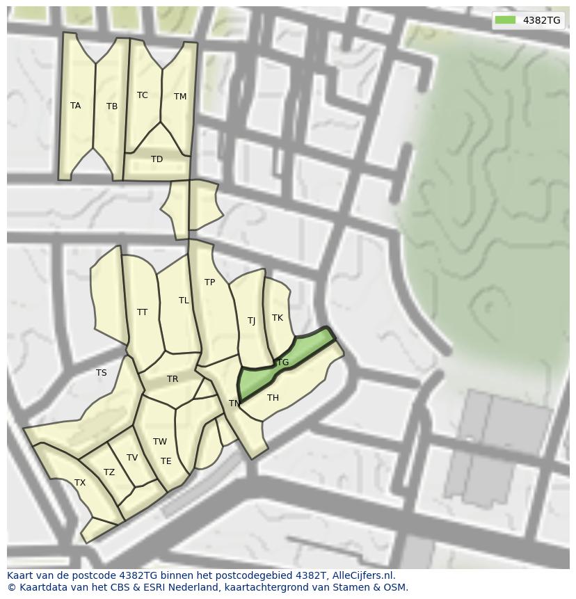 Afbeelding van het postcodegebied 4382 TG op de kaart.