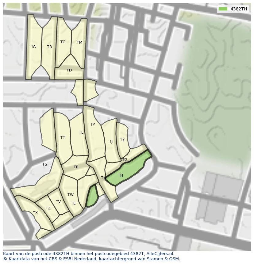 Afbeelding van het postcodegebied 4382 TH op de kaart.