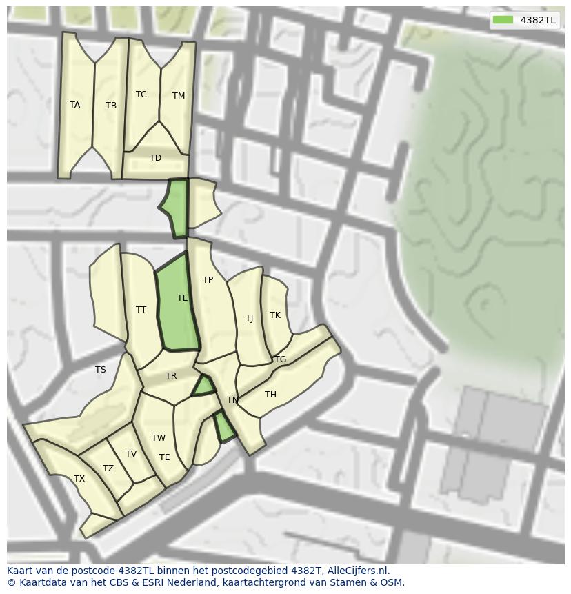 Afbeelding van het postcodegebied 4382 TL op de kaart.