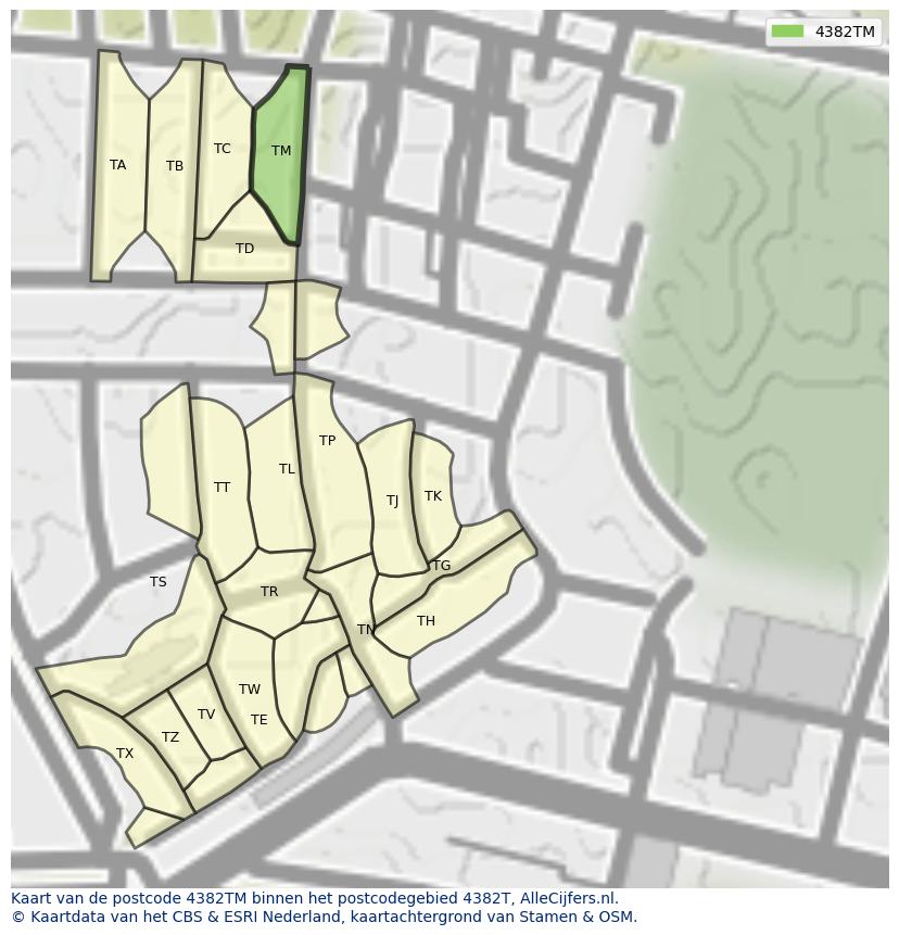 Afbeelding van het postcodegebied 4382 TM op de kaart.