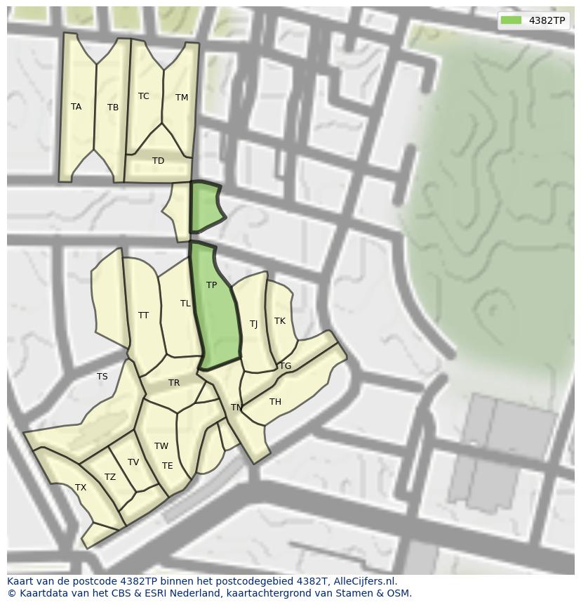 Afbeelding van het postcodegebied 4382 TP op de kaart.