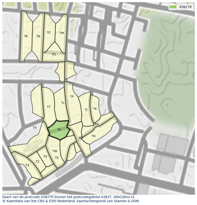 Afbeelding van het postcodegebied 4382 TR op de kaart.
