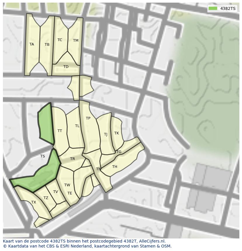 Afbeelding van het postcodegebied 4382 TS op de kaart.