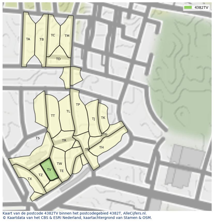Afbeelding van het postcodegebied 4382 TV op de kaart.