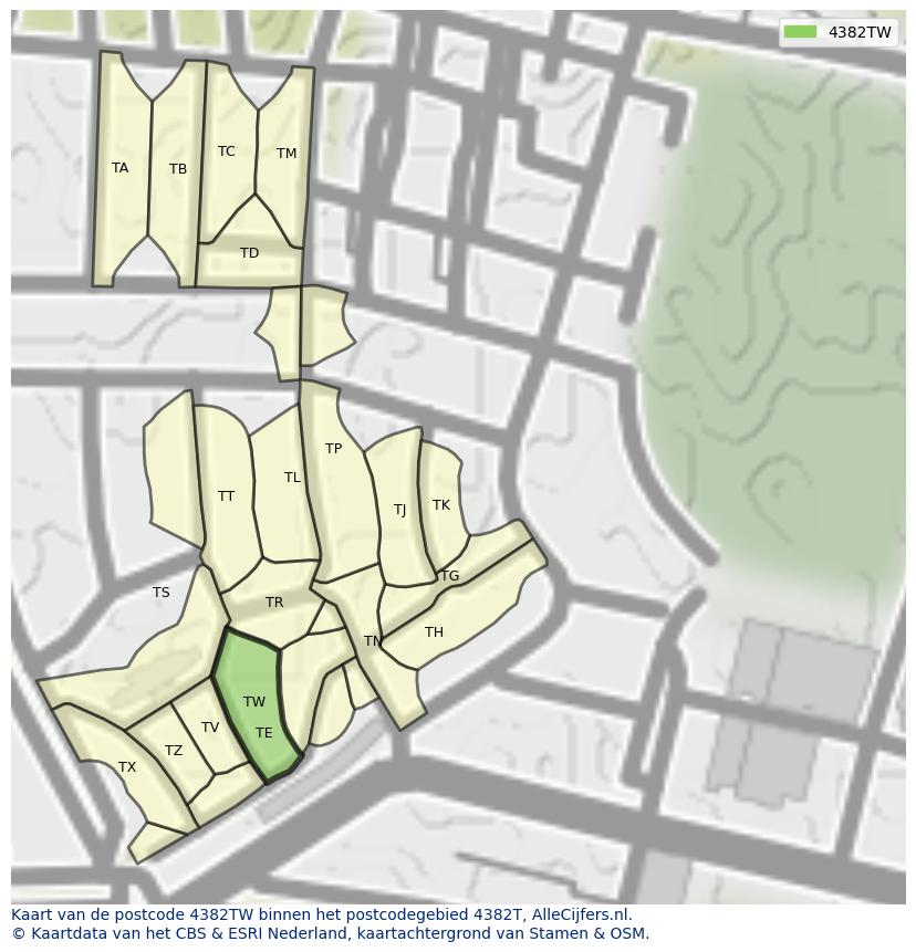 Afbeelding van het postcodegebied 4382 TW op de kaart.
