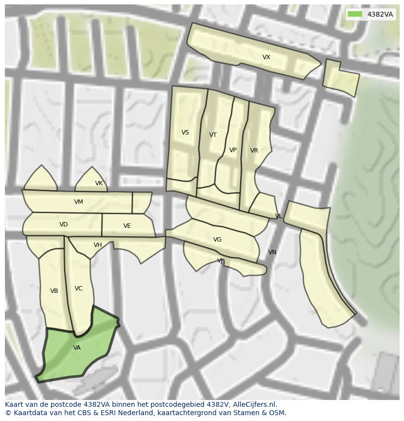 Afbeelding van het postcodegebied 4382 VA op de kaart.
