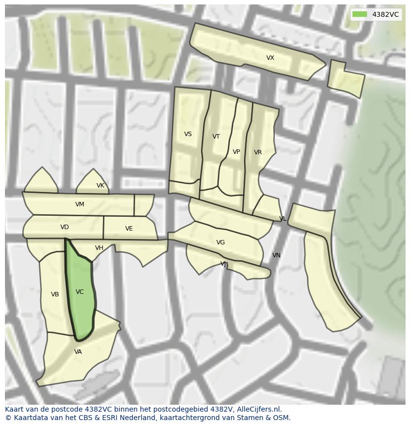 Afbeelding van het postcodegebied 4382 VC op de kaart.