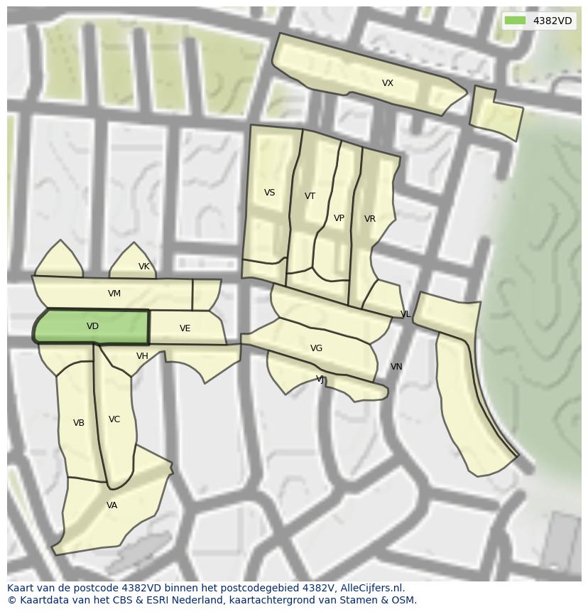 Afbeelding van het postcodegebied 4382 VD op de kaart.