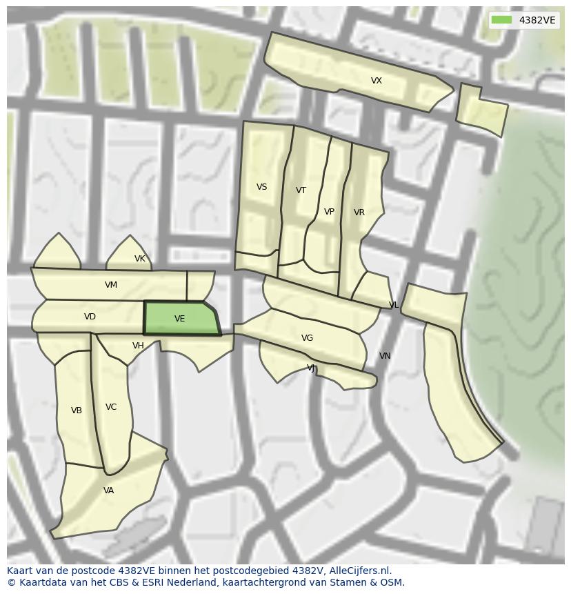 Afbeelding van het postcodegebied 4382 VE op de kaart.