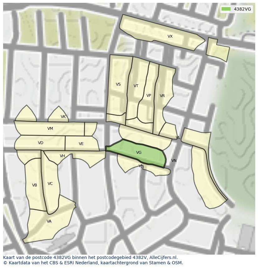 Afbeelding van het postcodegebied 4382 VG op de kaart.