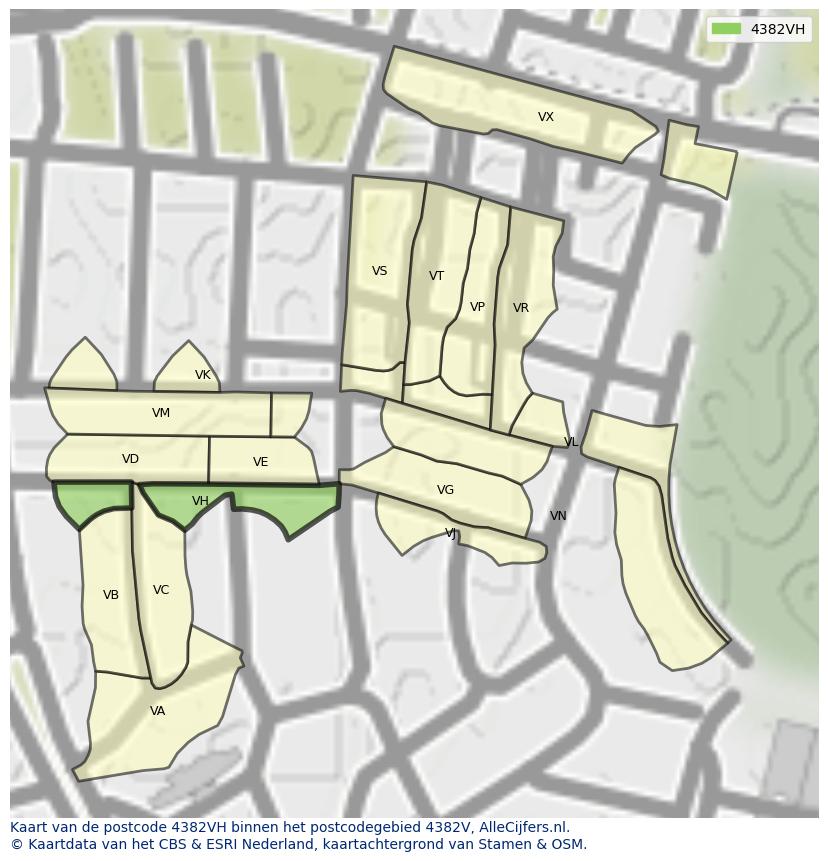Afbeelding van het postcodegebied 4382 VH op de kaart.