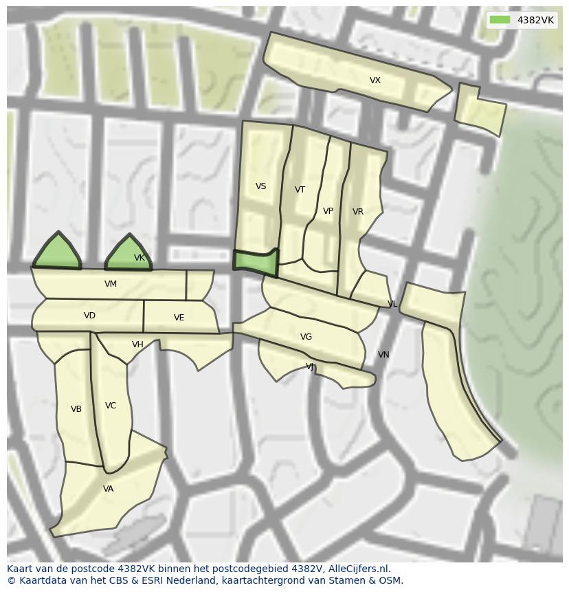 Afbeelding van het postcodegebied 4382 VK op de kaart.