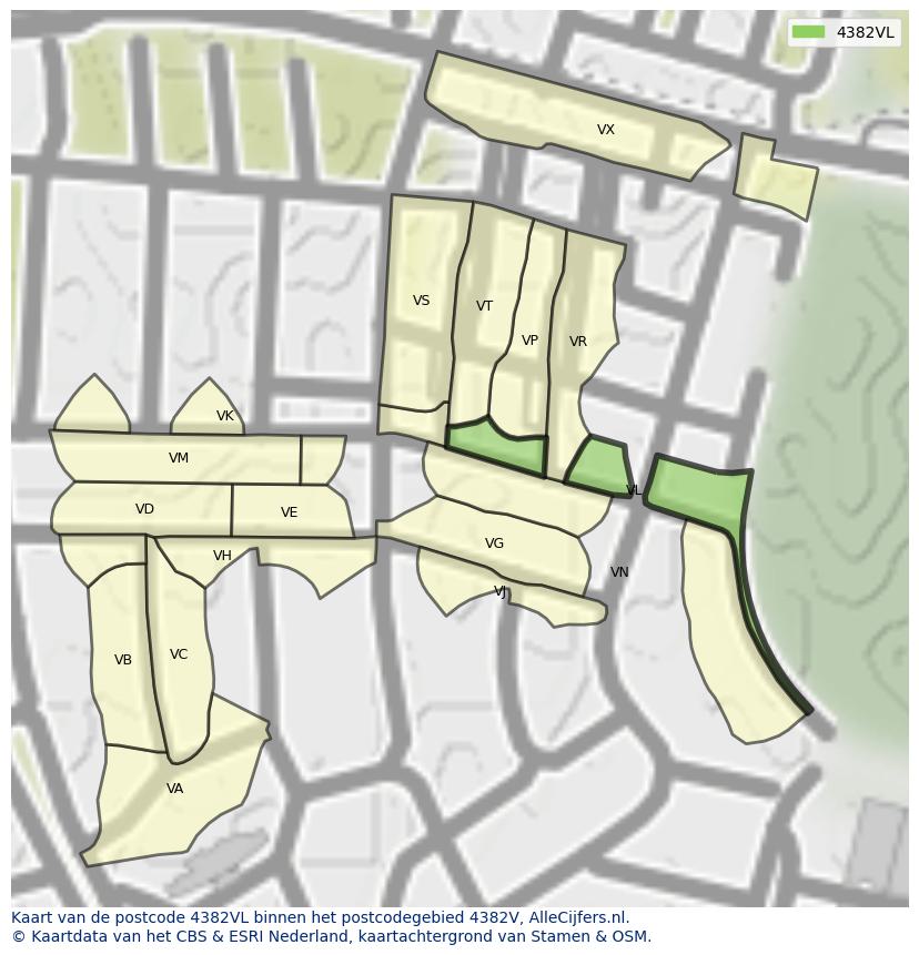 Afbeelding van het postcodegebied 4382 VL op de kaart.