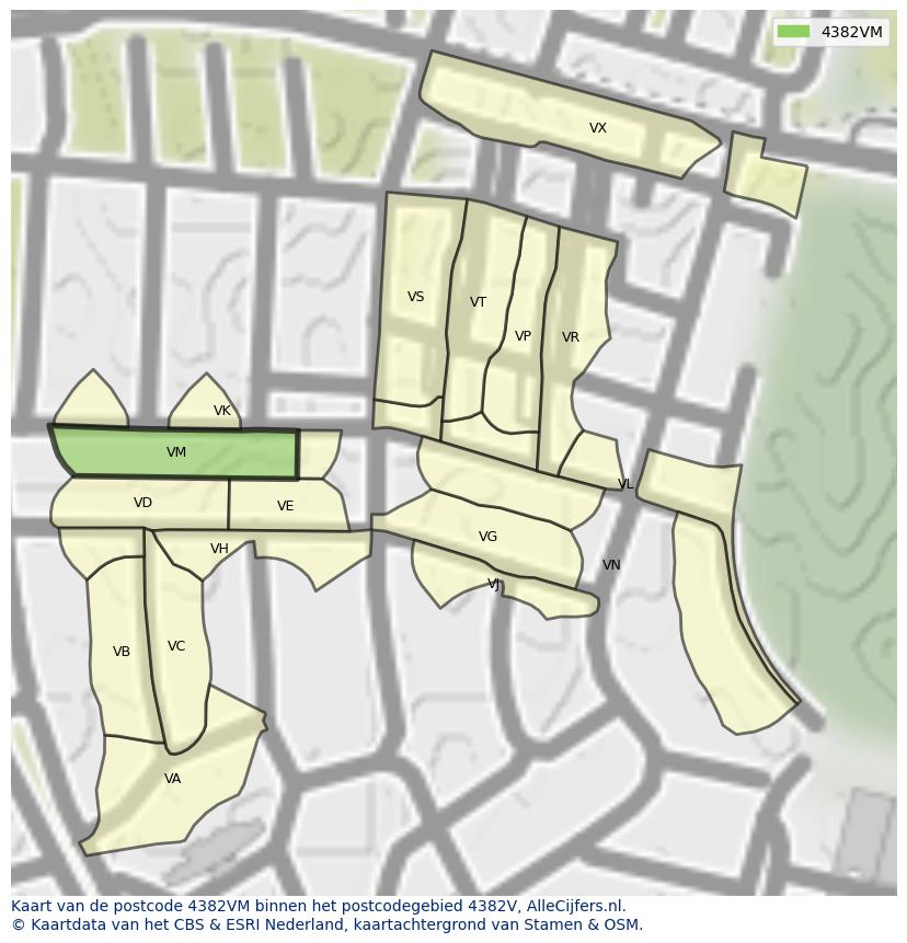 Afbeelding van het postcodegebied 4382 VM op de kaart.
