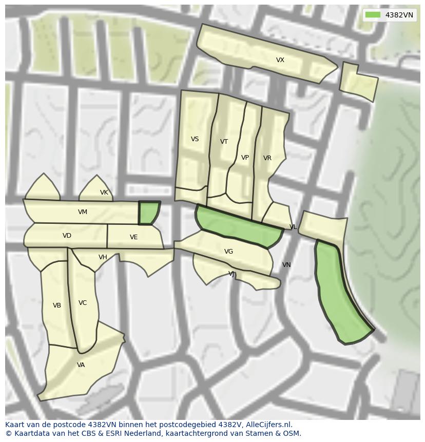 Afbeelding van het postcodegebied 4382 VN op de kaart.