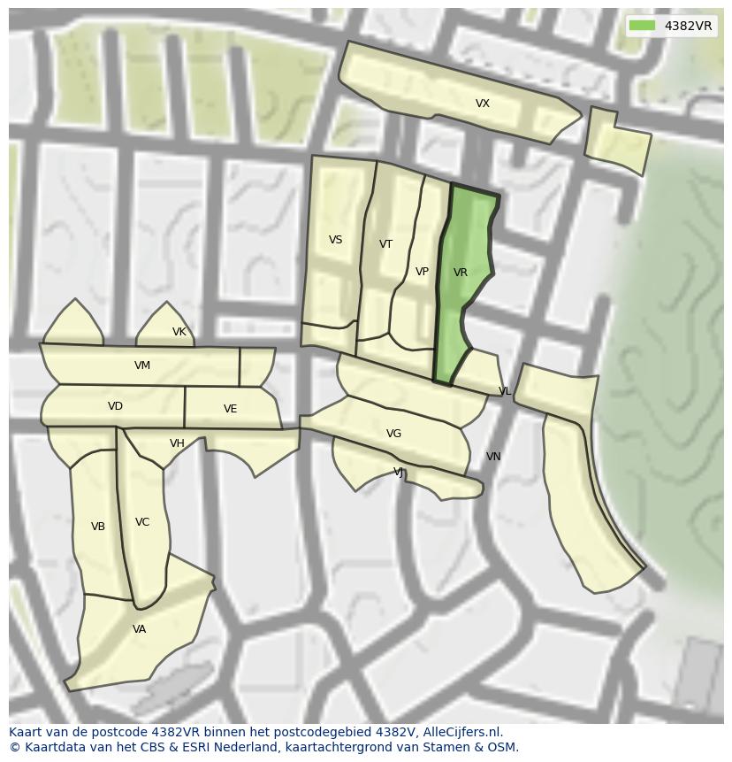 Afbeelding van het postcodegebied 4382 VR op de kaart.