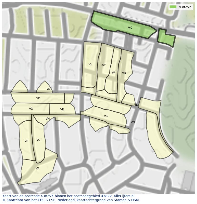 Afbeelding van het postcodegebied 4382 VX op de kaart.