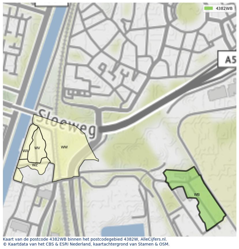 Afbeelding van het postcodegebied 4382 WB op de kaart.