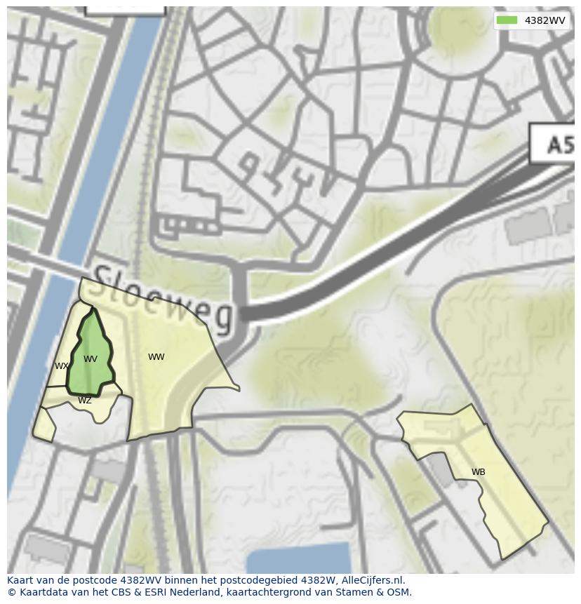 Afbeelding van het postcodegebied 4382 WV op de kaart.