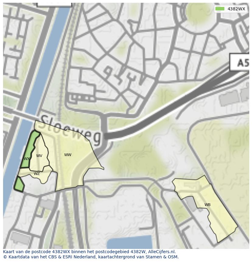 Afbeelding van het postcodegebied 4382 WX op de kaart.