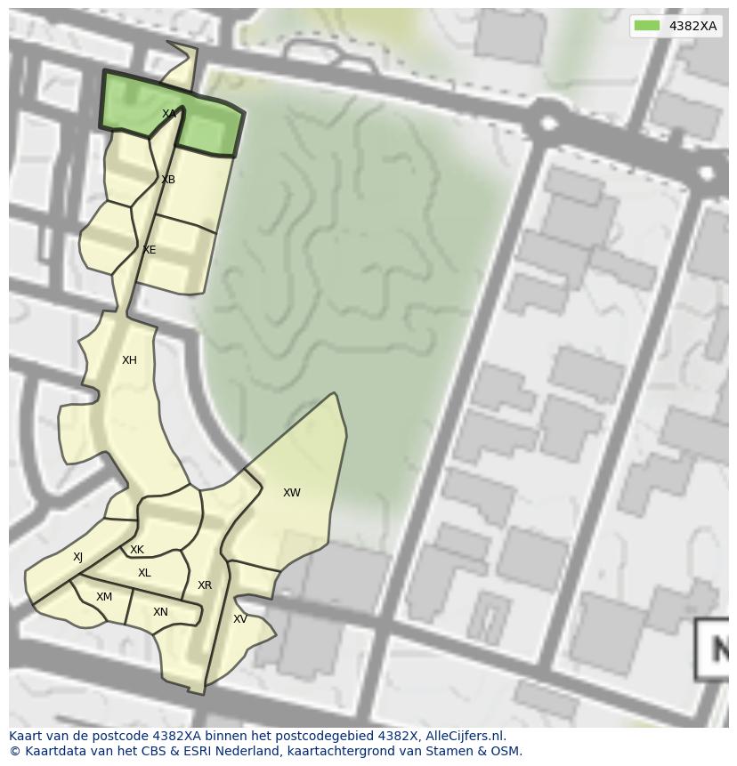 Afbeelding van het postcodegebied 4382 XA op de kaart.