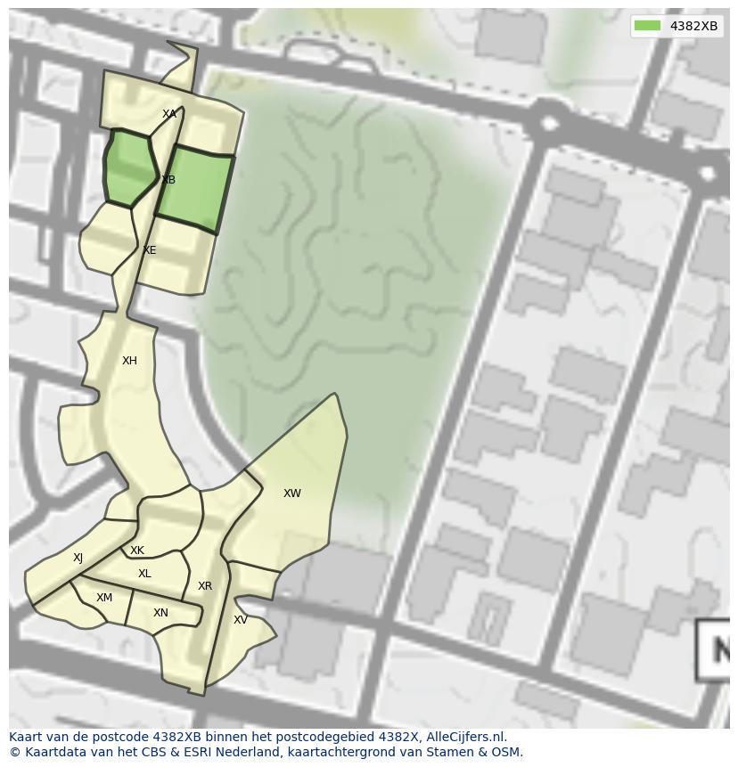 Afbeelding van het postcodegebied 4382 XB op de kaart.