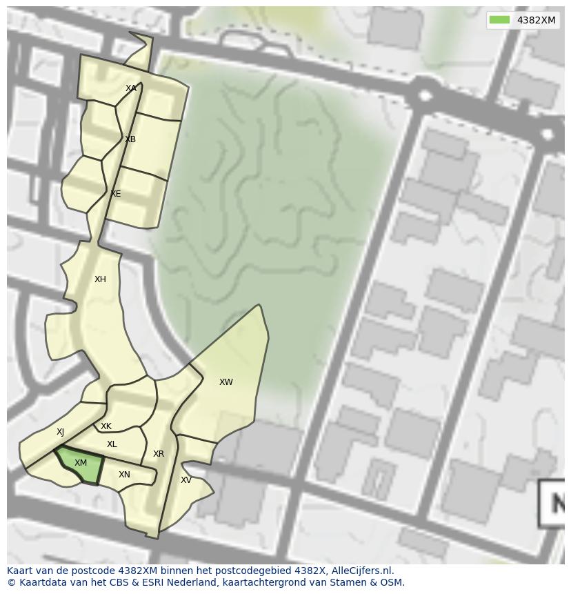 Afbeelding van het postcodegebied 4382 XM op de kaart.