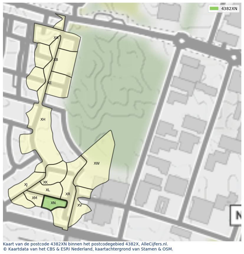 Afbeelding van het postcodegebied 4382 XN op de kaart.