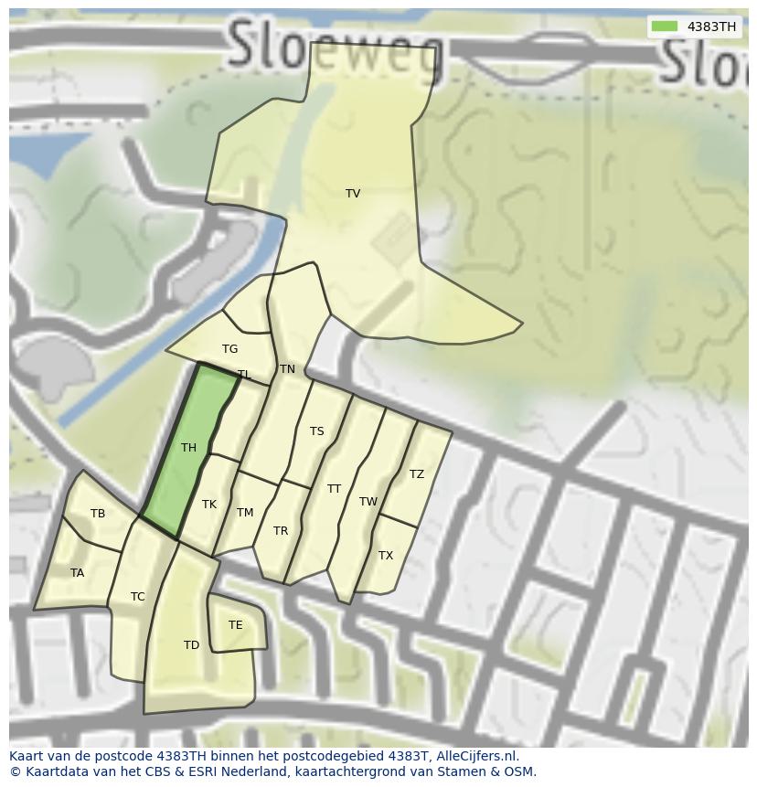 Afbeelding van het postcodegebied 4383 TH op de kaart.
