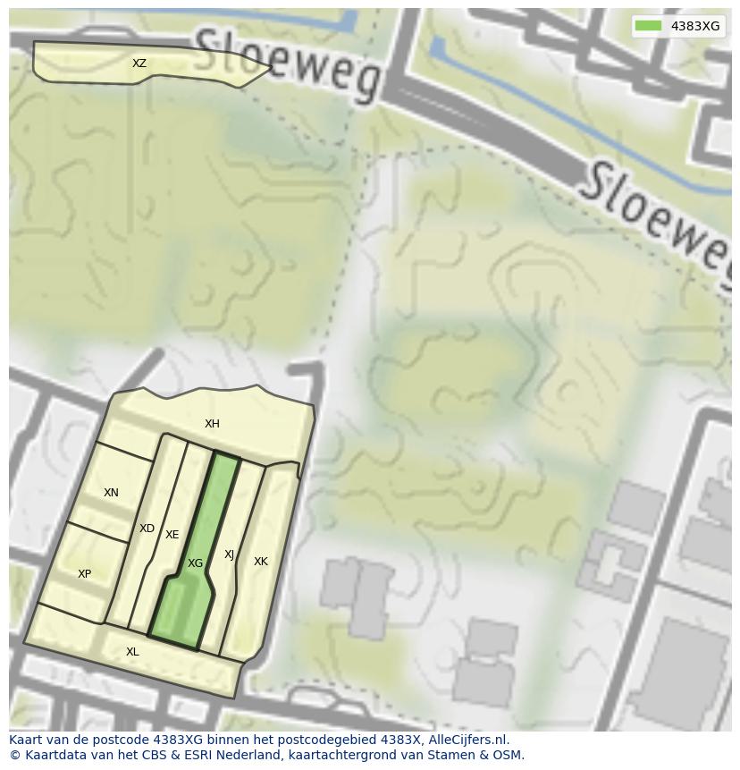 Afbeelding van het postcodegebied 4383 XG op de kaart.