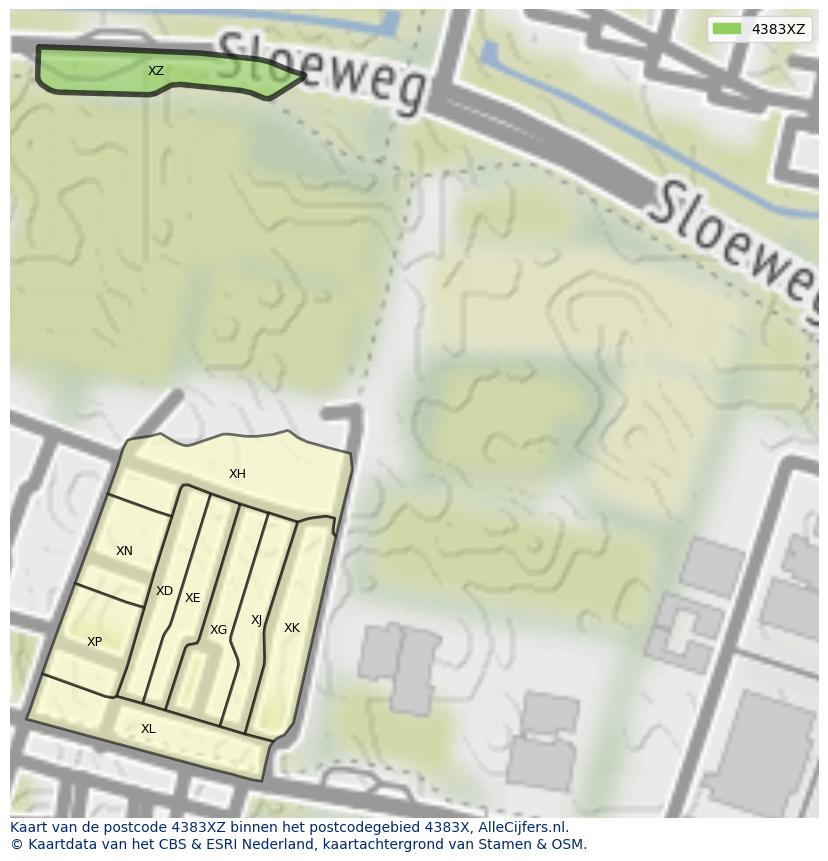 Afbeelding van het postcodegebied 4383 XZ op de kaart.
