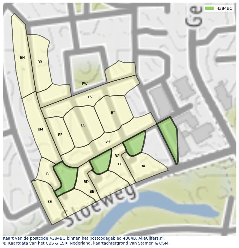 Afbeelding van het postcodegebied 4384 BG op de kaart.