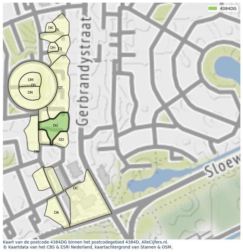 Afbeelding van het postcodegebied 4384 DG op de kaart.