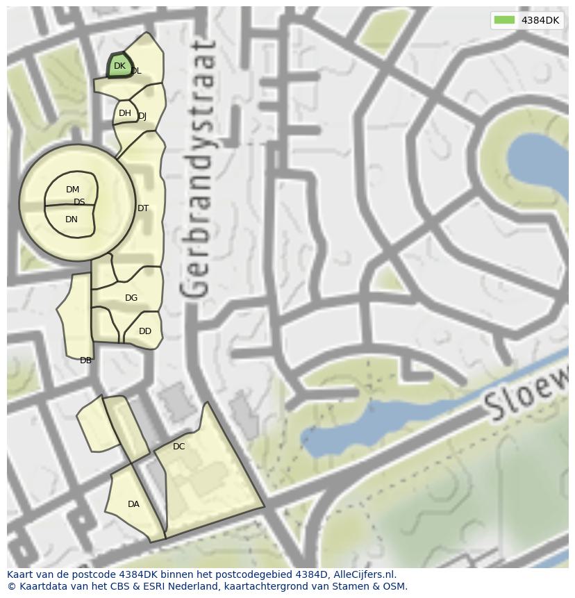 Afbeelding van het postcodegebied 4384 DK op de kaart.