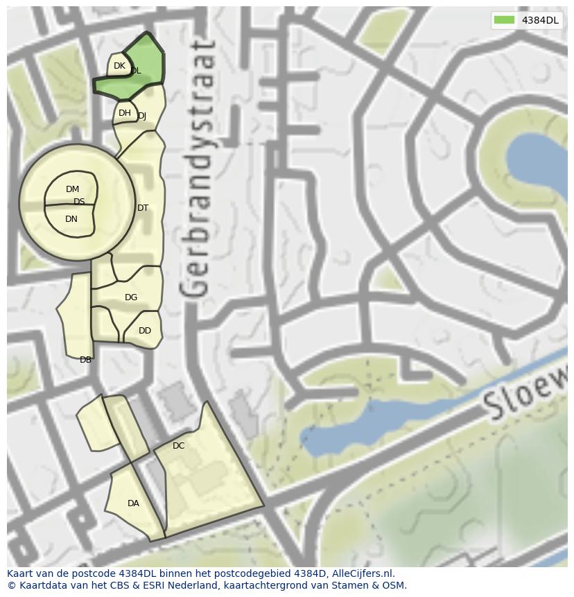 Afbeelding van het postcodegebied 4384 DL op de kaart.