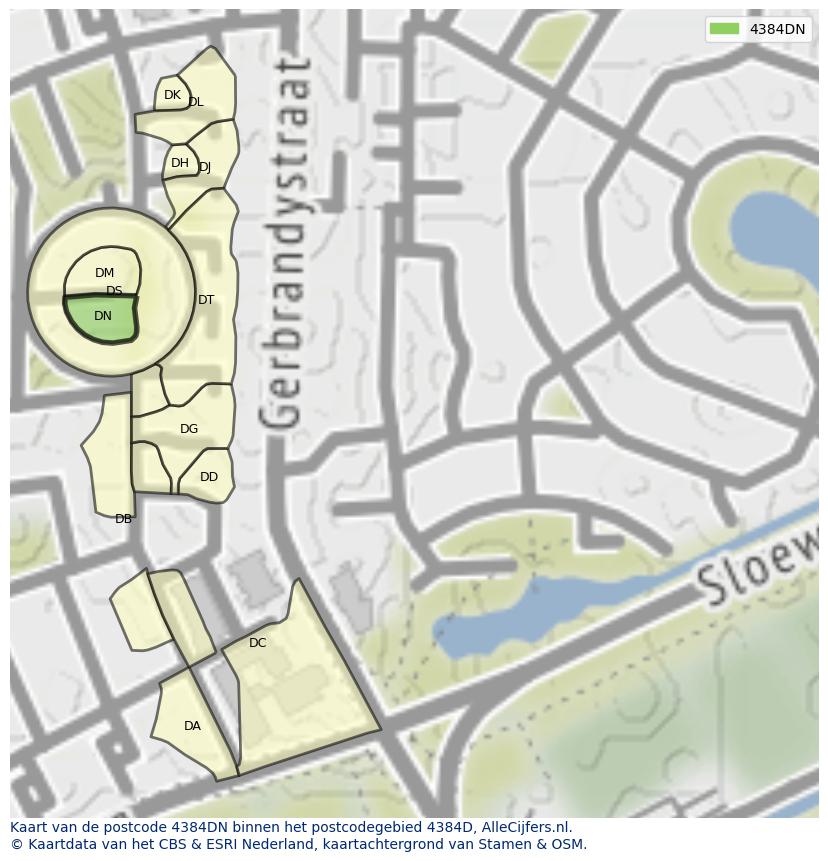 Afbeelding van het postcodegebied 4384 DN op de kaart.