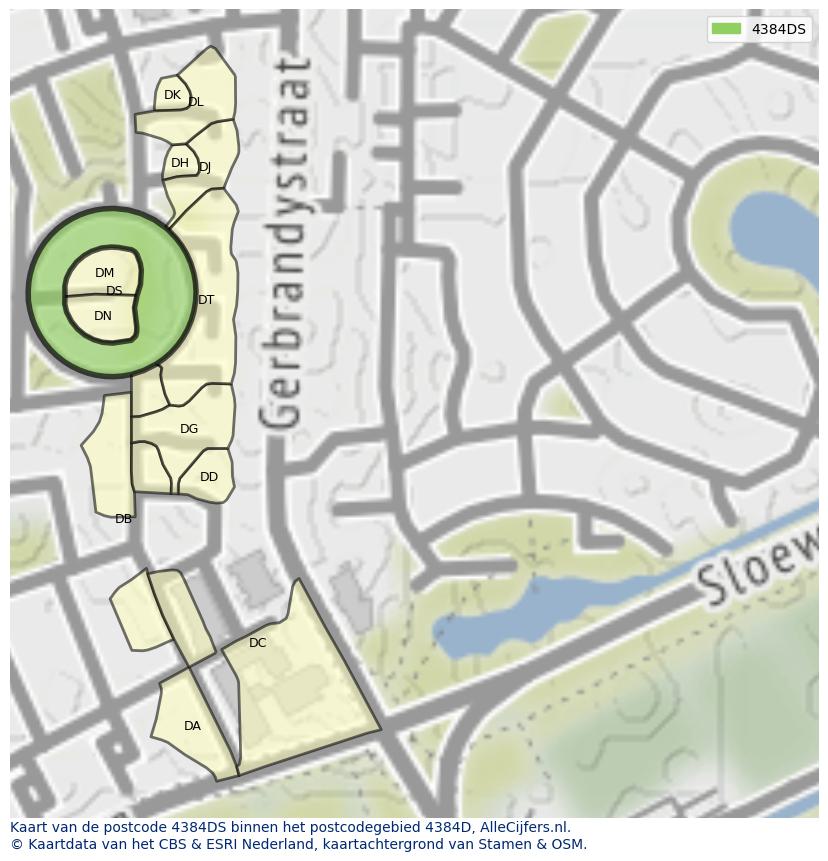 Afbeelding van het postcodegebied 4384 DS op de kaart.