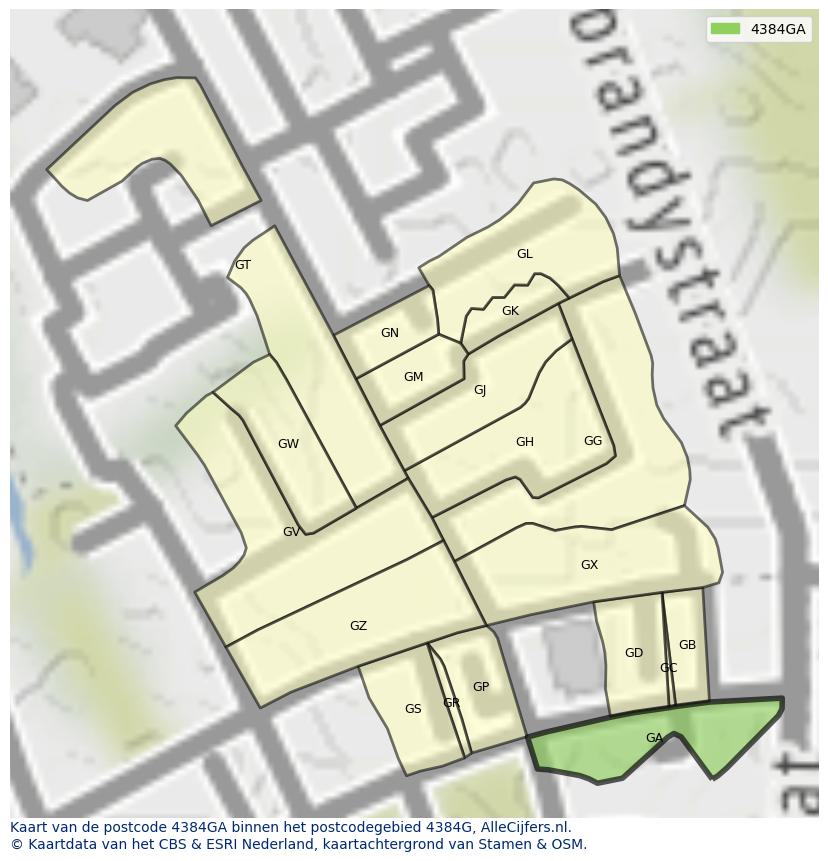 Afbeelding van het postcodegebied 4384 GA op de kaart.