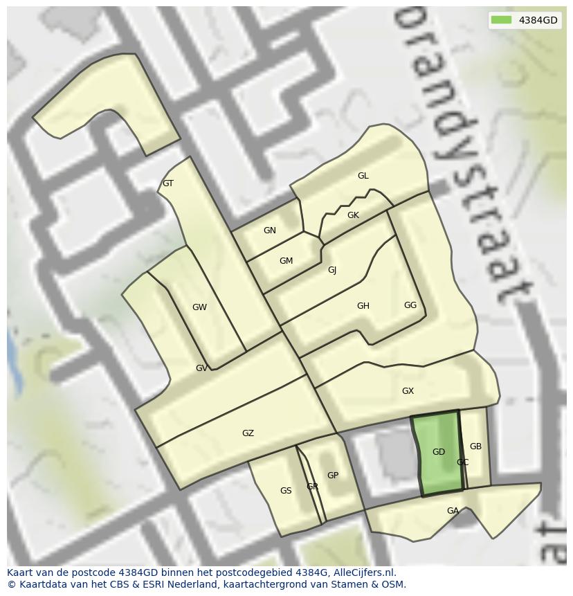 Afbeelding van het postcodegebied 4384 GD op de kaart.