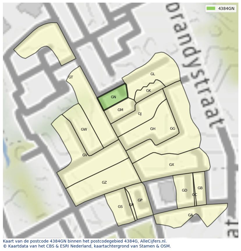 Afbeelding van het postcodegebied 4384 GN op de kaart.