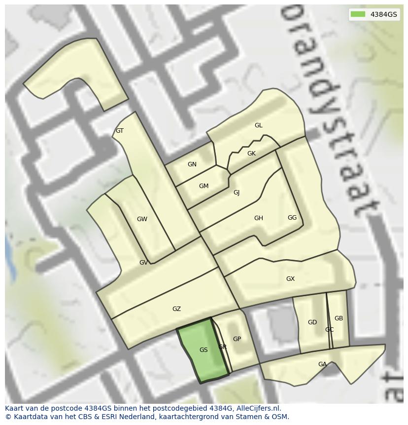 Afbeelding van het postcodegebied 4384 GS op de kaart.