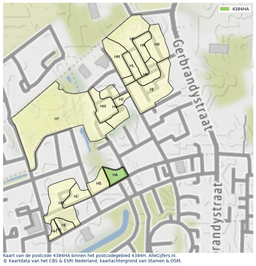 Afbeelding van het postcodegebied 4384 HA op de kaart.