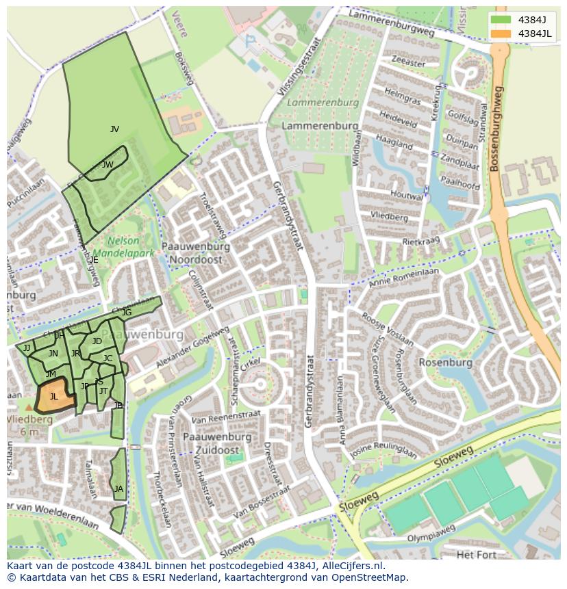 Afbeelding van het postcodegebied 4384 JL op de kaart.