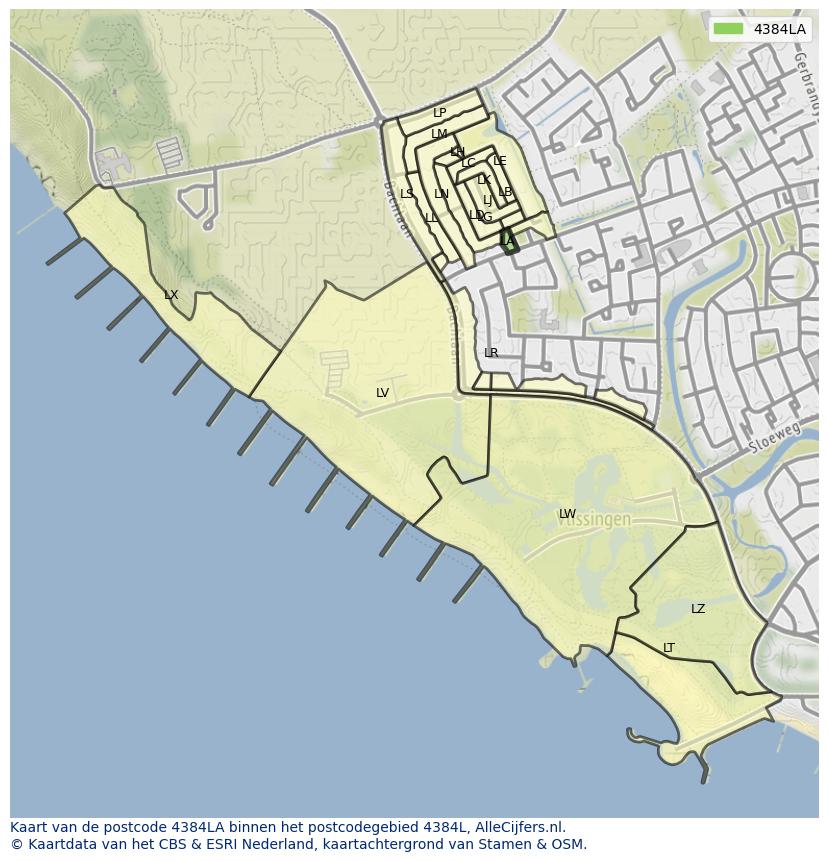 Afbeelding van het postcodegebied 4384 LA op de kaart.