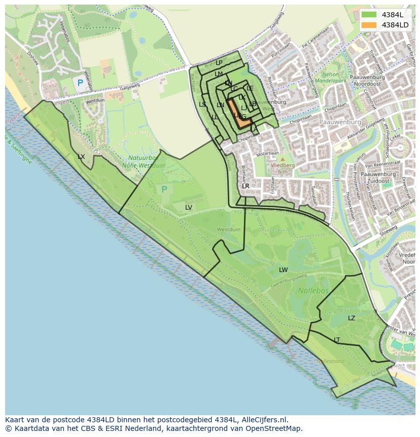 Afbeelding van het postcodegebied 4384 LD op de kaart.