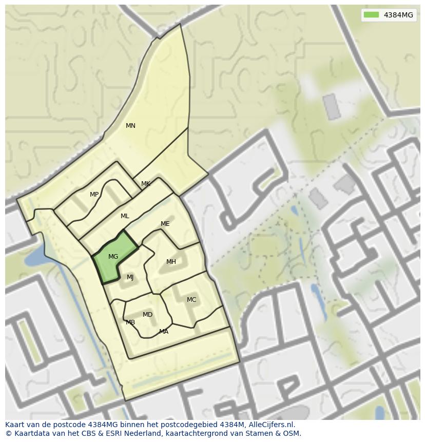 Afbeelding van het postcodegebied 4384 MG op de kaart.
