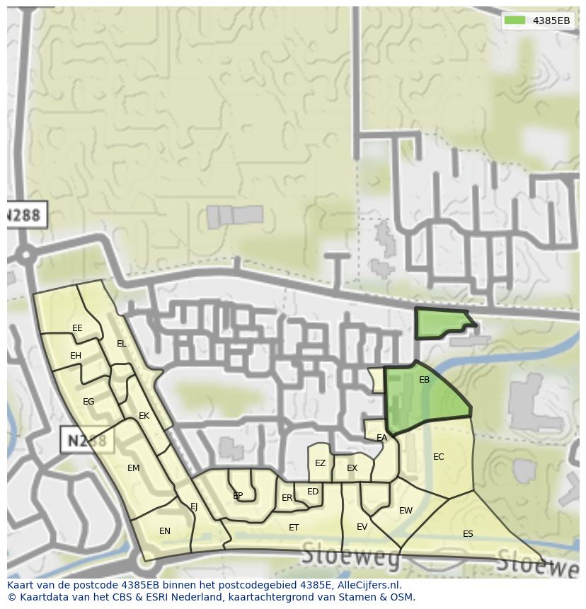 Afbeelding van het postcodegebied 4385 EB op de kaart.