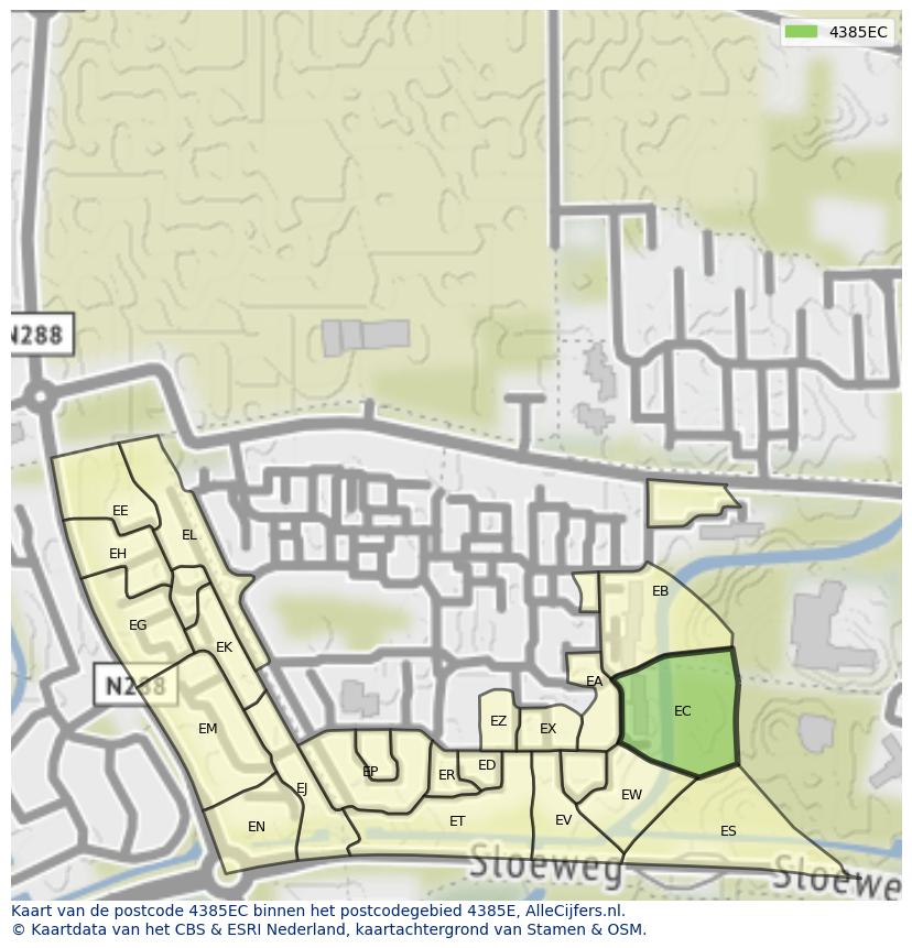 Afbeelding van het postcodegebied 4385 EC op de kaart.